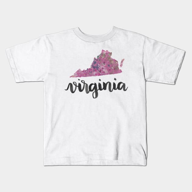 virginia - calligraphy and abstract state outline Kids T-Shirt by randomolive